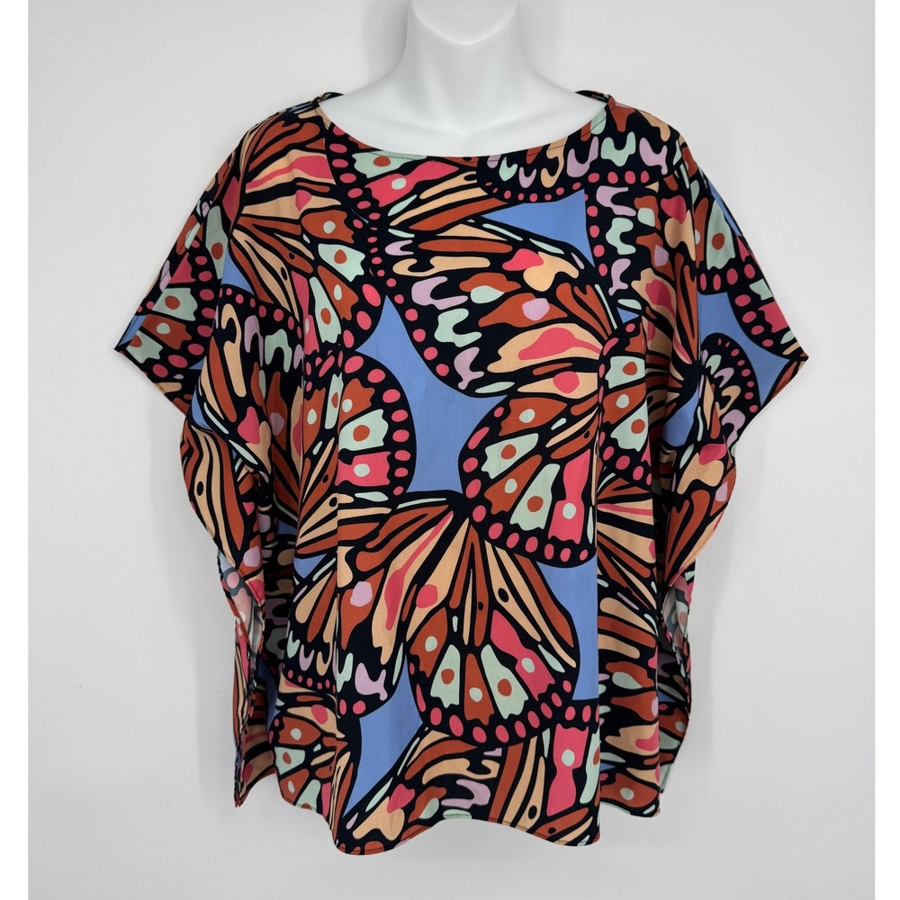 Crosby by Mollie Burch Butterfly Print Caftan Top Small Blue Boho Eclectic Art - Picture 1 of 9